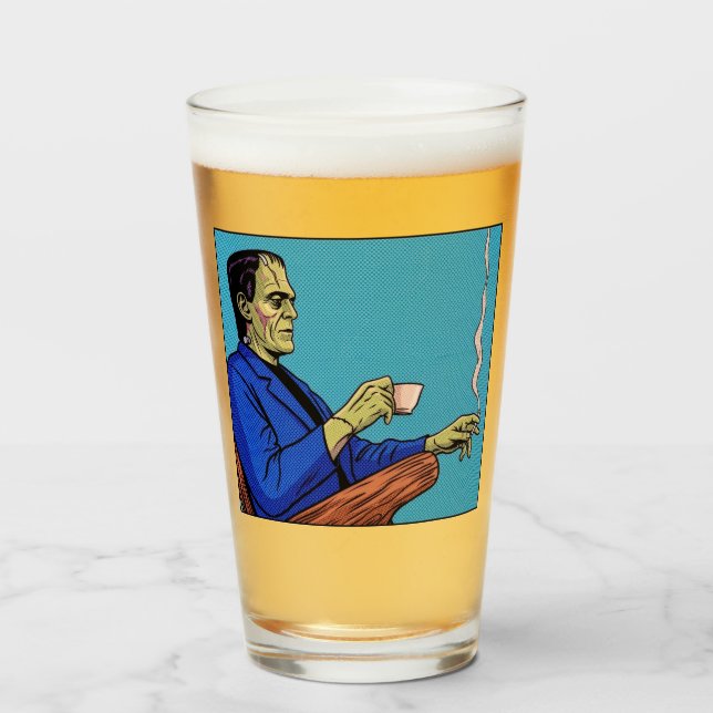 Pop Art Frankenstein Monster Drinking Tea Halftone Glas (Vorne (Gefüllt))