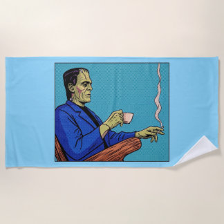Pop Art Frankenstein Monster Drinking Tea Halftone Strandtuch