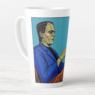 Pop-Art-Frankensteinmonster beim Teetrinken Halbto Milchtasse