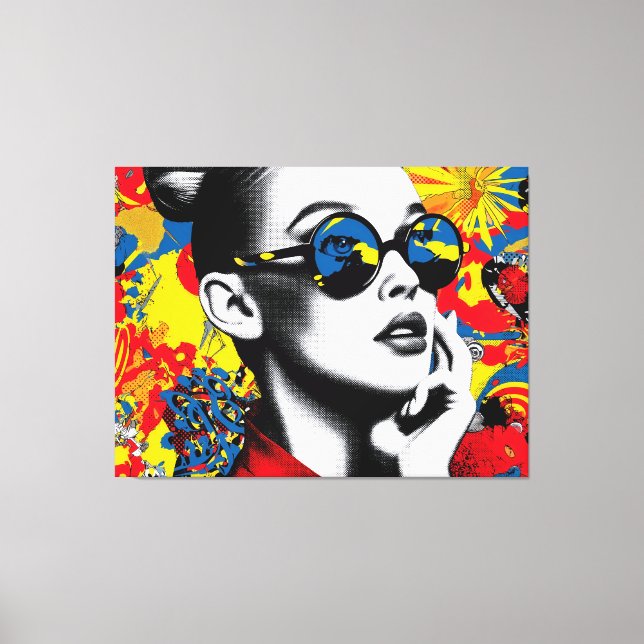 Pop-Art-Frau mit Sonnenbrille Leinwanddruck (Vorderseite)