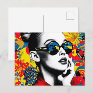 Pop-Art-Frau mit Sonnenbrille Postkarte