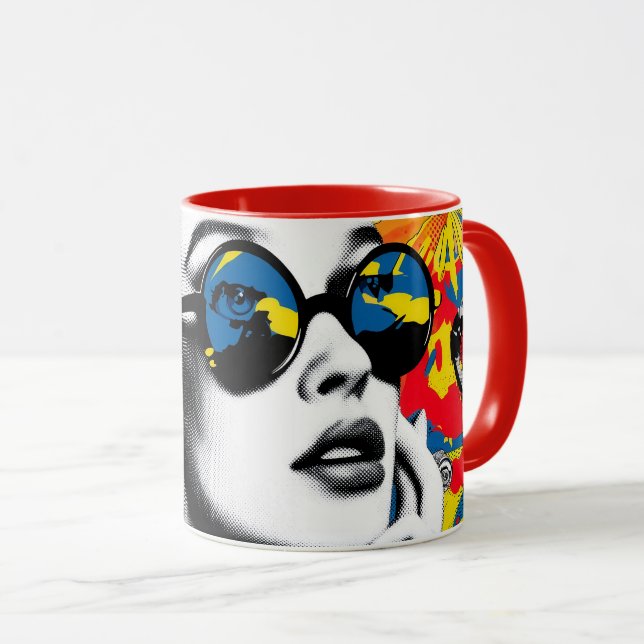 Pop-Art-Frau mit Sonnenbrille Tasse (VorderseiteRechts)