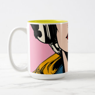 Pop-Art-Frauen-Kaffeetasse – Retro-Comic-Style-Kun Zweifarbige Tasse