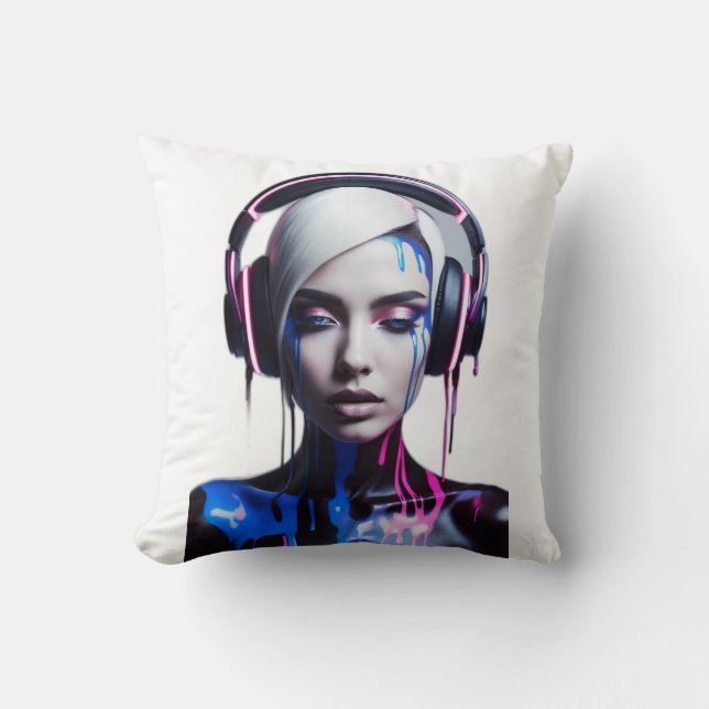 Pop Art Friends: T-Shirt für Musik und Lachen Kissen (Vorderseite)