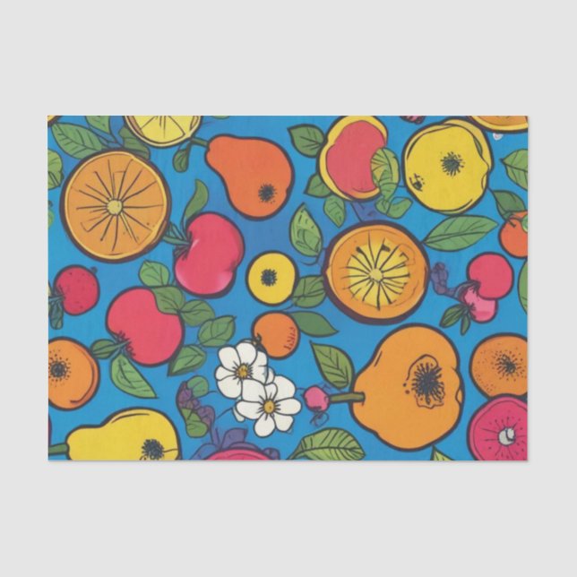 Pop art Fruit on Navey Seidenpapier (Vorderseite)