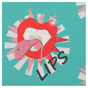 Pop Art Funky Bold Red Lips Piercings Novelty Stoff