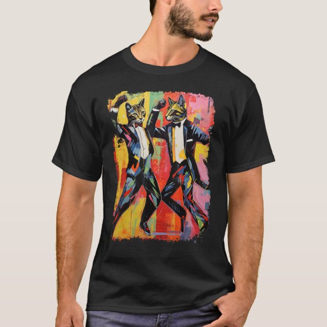 Pop Art Funny Cat Tanzmeme T-Shirt (Vorderseite)