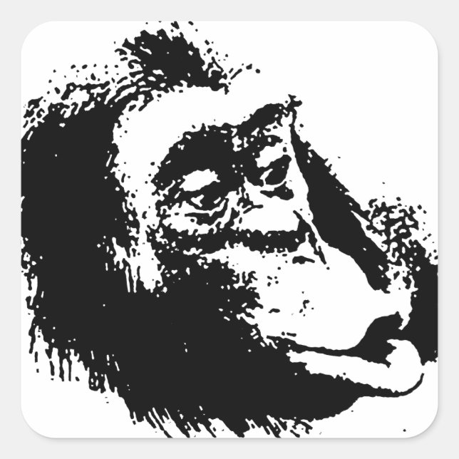 Pop Art Funny Chimpanzee Quadratischer Aufkleber (Vorderseite)