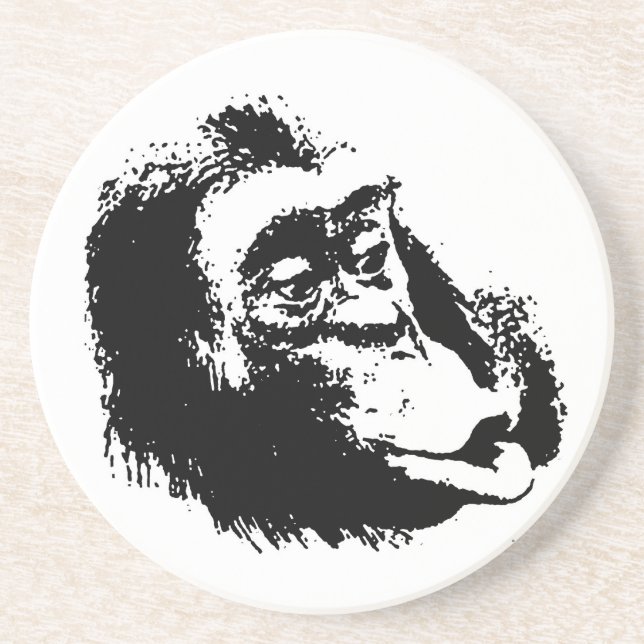 Pop Art Funny Chimpanzee Sandstein Untersetzer (Vorne)