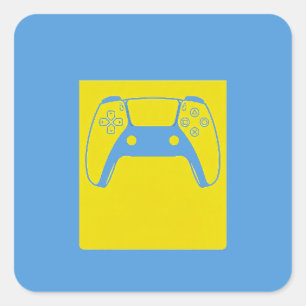 Pop-Art-Gaming-Controller-Aufkleber - Blau und Gel Quadratischer Aufkleber