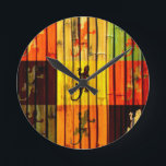 Pop Art Geckos on bamboo wall Art Design Runde Wanduhr<br><div class="desc">Pop Art Geckos on Bamboo Wall Art Design</div>
