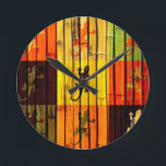 Pop Art Geckos on bamboo wall Art Design Runde Wanduhr<br><div class="desc">Pop Art Geckos on Bamboo Wall Art Design</div>