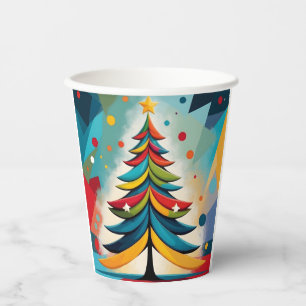 Pop Art Geometric Christmas Feathered Branches Pappbecher