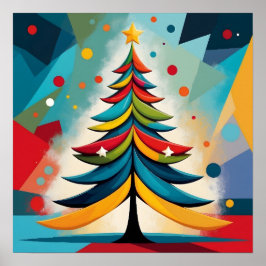 Pop Art Geometric Christmas Feathered Branches Poster