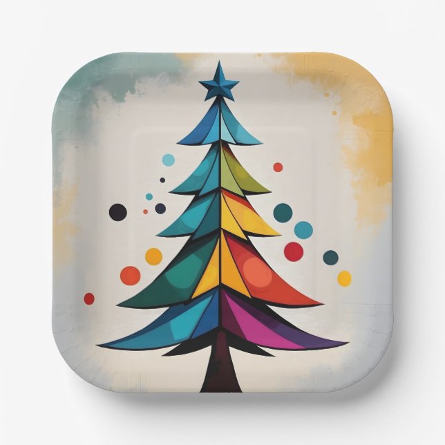 Pop Art Geometric Christmas Trecles Pappteller (Vorderseite)