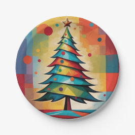 Pop Art Geometric Christmas Tree on Squares Pappteller