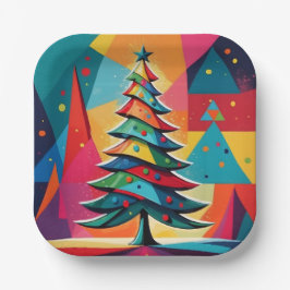 Pop Art Geometric Layered Weihnachtsbaum Pappteller