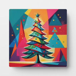Pop-Art-Geometrischer geschichteter Weihnachtsbaum Fotoplatte