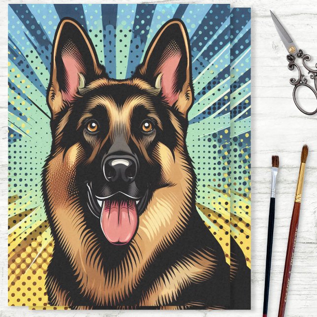 Pop Art German Shepherd Dog Comic Decoupage Seidenpapier (Von Creator hochgeladen)