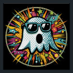 Pop Art Ghost Glossy Poster<br><div class="desc">Ein skurriler Geist mit einer Sonnenbrille ist umgeben von einer lebhaften Explosion von Farben und Mustern in einem Comic-Buchstil. Das spielerische Design bietet eine Mischung aus Punkten,  Sternen und dynamischen Linien und sorgt für ein dynamisches und unterhaltsames Ambiente.</div>