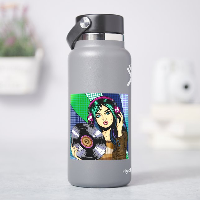 Pop Art Girl mit Aufnahme Aufkleber (HydroFlask)