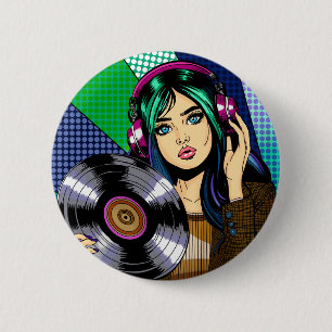 Pop Art Girl mit Aufnahme Button