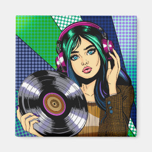 Pop Art Girl mit Aufnahme Magnet