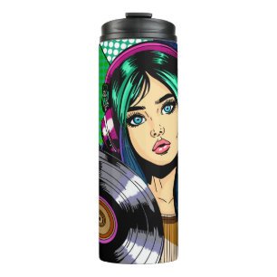 Pop Art Girl mit Rekord Personalisiert Thermosbecher