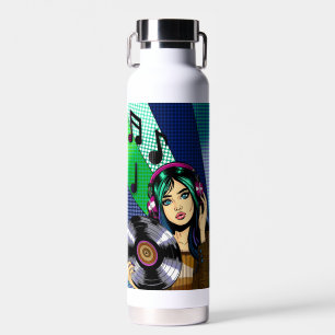 Pop Art Girl mit Rekord Personalisiert Trinkflasche