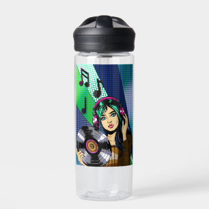 Pop Art Girl mit Rekord Personalisiert Trinkflasche