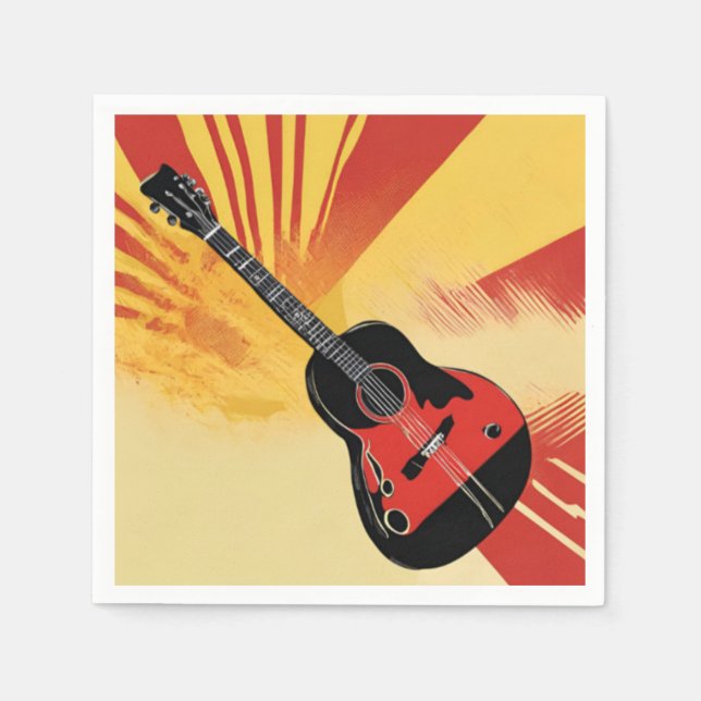Pop Art Gitarre Malerei Illustration Vintag Retro Serviette (Vorderseite)