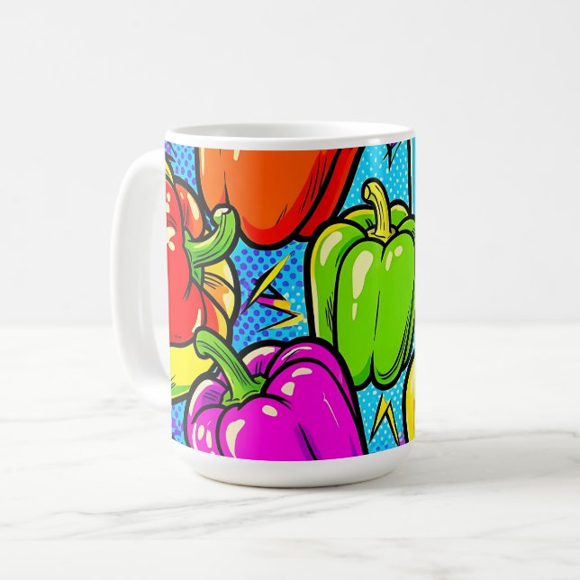 Pop-Art-Glockenpaprika-Muster Kaffeetasse (Vorderseite Links)
