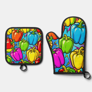 Pop-Art-Glockenpaprika-Muster Ofenhandschuh & Topflappen-Set