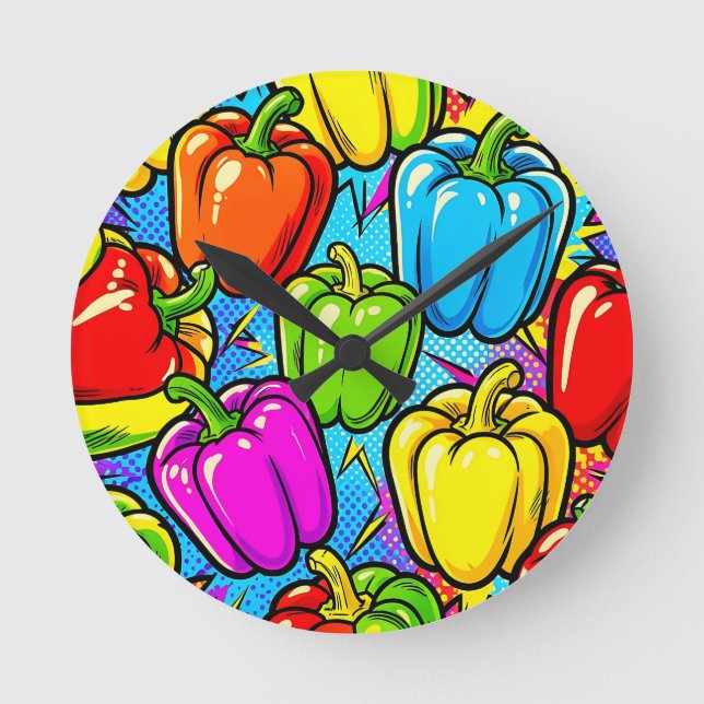 Pop-Art-Glockenpaprika-Muster Runde Wanduhr (Vorderseite)