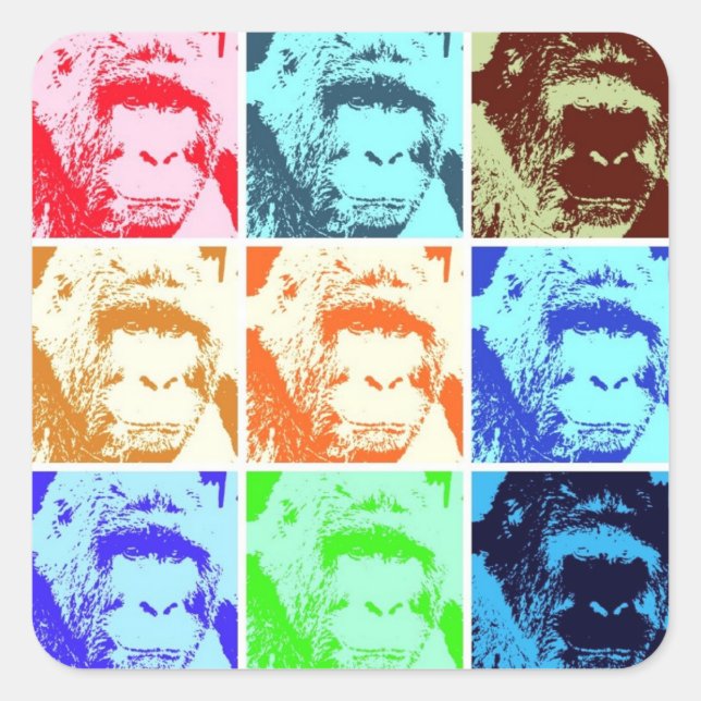 Pop Art Gorilla Quadratischer Aufkleber (Vorderseite)