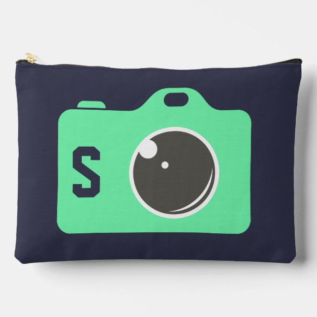 Pop Art Green Camera Blue Monogram Zubehörtasche (Vorderseite)