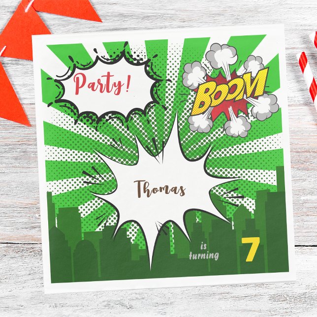 Pop Art Green Comic Geburtstag Serviette (Von Creator hochgeladen)