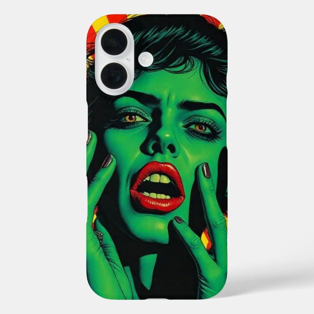 Pop Art grüne Frau. iPhone 16 Hülle (Rückseite)