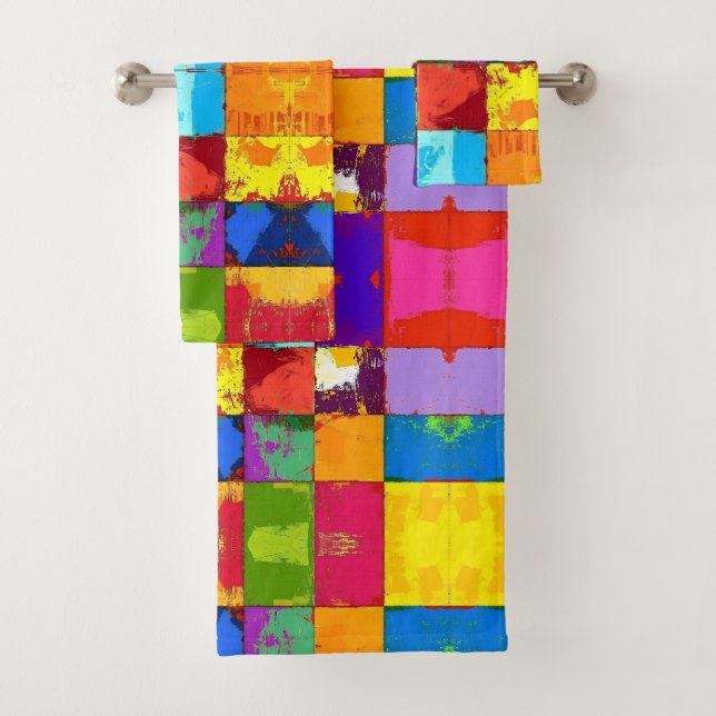 Pop Art grunge Farbblöcke Badhandtuch Set (Insitu)