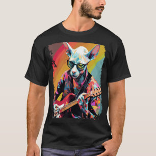 Pop Art Hairless Sphynx Cat Guitar T-Shirt