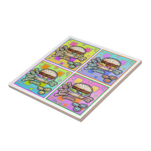 Pop Art HAMBURGER Keramik TITEL - UNTERSETZER - TR