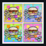 Pop Art HAMBURGER POSTERS - DRUCKEN Poster<br><div class="desc">Pop Art HAMBURGER mit FRIES. Eine klassische Pop-Kunstgrafik der All American Burger & French Fries - Ein Sesam-Samen-Bun und Pommes Frites als Seitenteile! Retro und Spaß, ideal für Restaurants, Diners und die Zuhause Küche. Nichts ist so Teil der amerikanischen Pop-Kultur wie Hamburger und Fries - dieses Essen ist eine Ikone...</div>