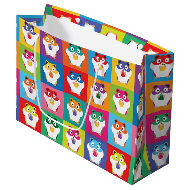 Pop Art Hamsters Große Geschenktasche Große Geschenktüte (Vorderseite Schrägansicht)
