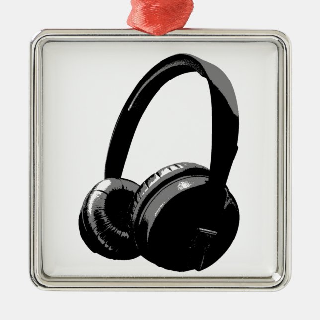 Pop Art Headphone Silbernes Ornament (Vorne)
