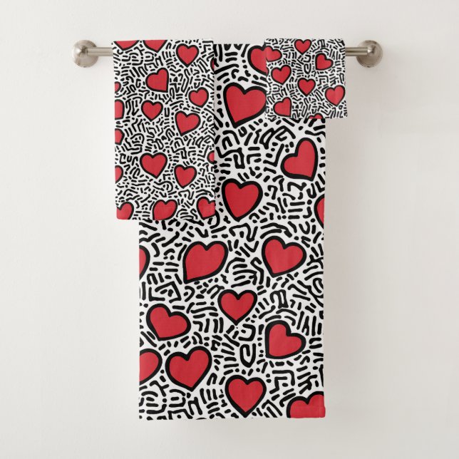 Pop Art Heart Pattern Badhandtuch Set (Insitu)