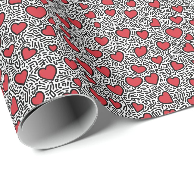 Pop Art Heart Pattern Geschenkpapier (Rolleneckpunkt)