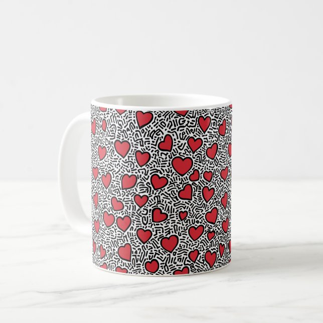 Pop Art Heart Pattern Kaffeetasse (Vorderseite Links)