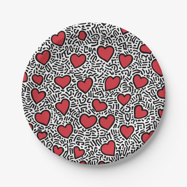 Pop Art Heart Pattern Pappteller (Vorderseite)