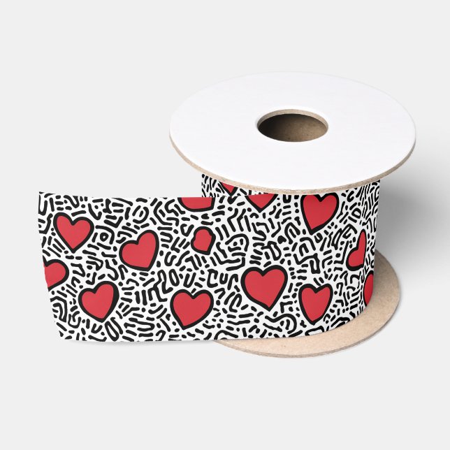 Pop Art Heart Pattern Satinband (Spule)