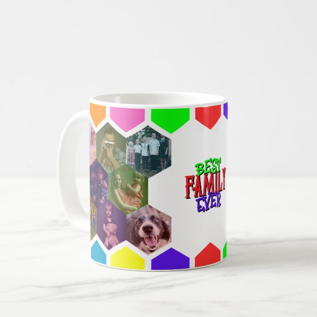 Pop Art Honeycomb Familienfoto Collage Custom Kaffeetasse (Vorderseite Links)